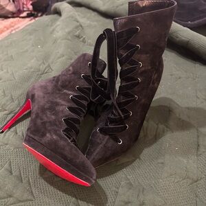 Christian Louboutin Black and Red Heeled Boots